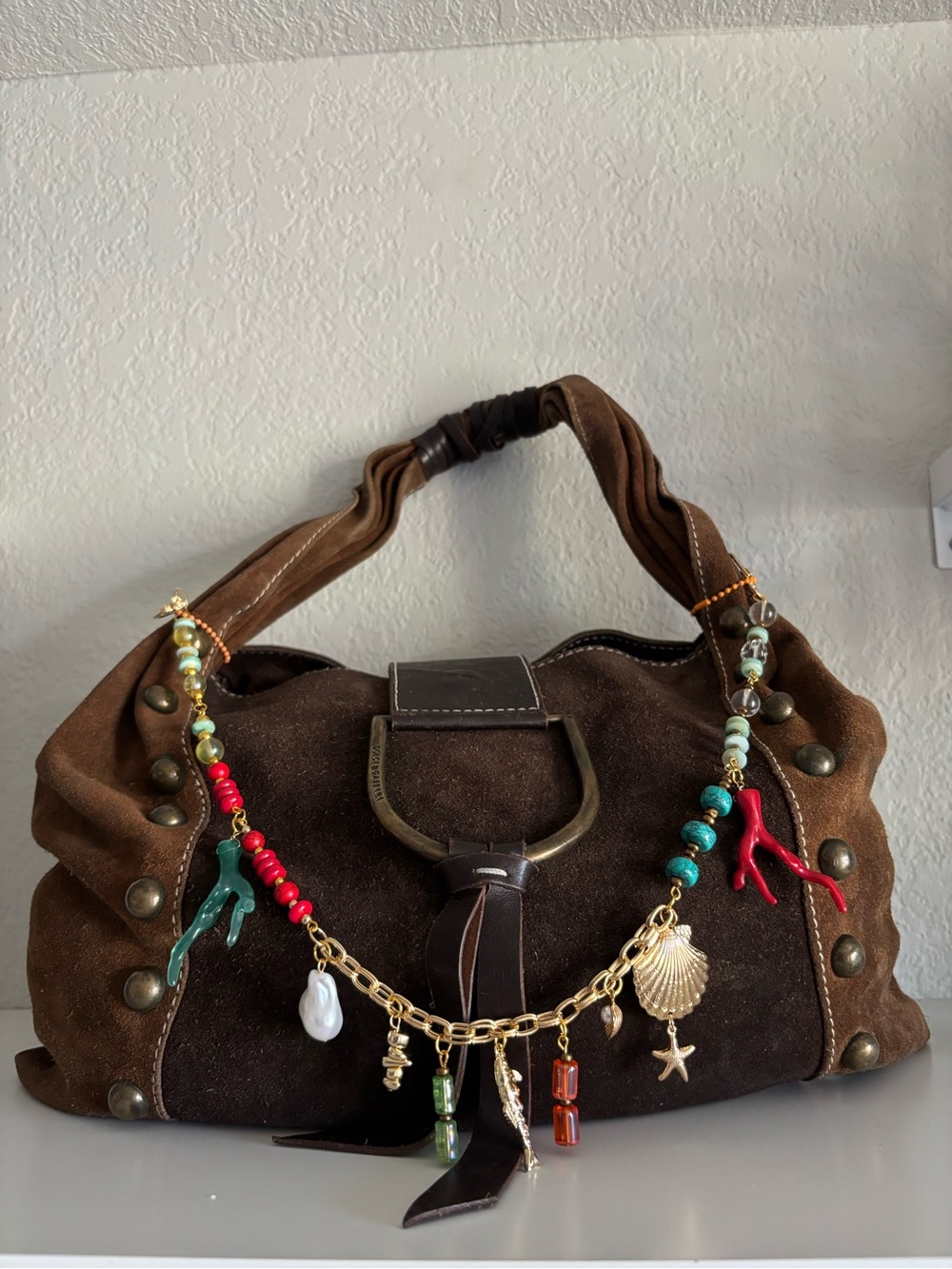 Handmade Coastal Coral Bag Charm Chain | Beachy Boho Purse Accessory